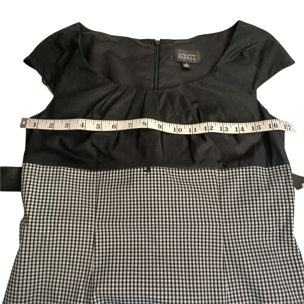 ADRIANNA PAPELL Black White Gingham Plaid Print Cap Sleeve Midi Dress 8 Medium - Picture 5 of 7